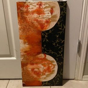 Unframed Original Mixed Media Art w Black Edges Abstract w Gold Leaf Vines